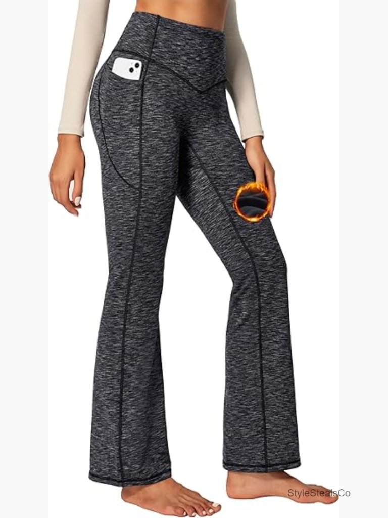 Fleece Lined High Waisted Bootcut Yoga Pants With Pockets Thermal Leggings
